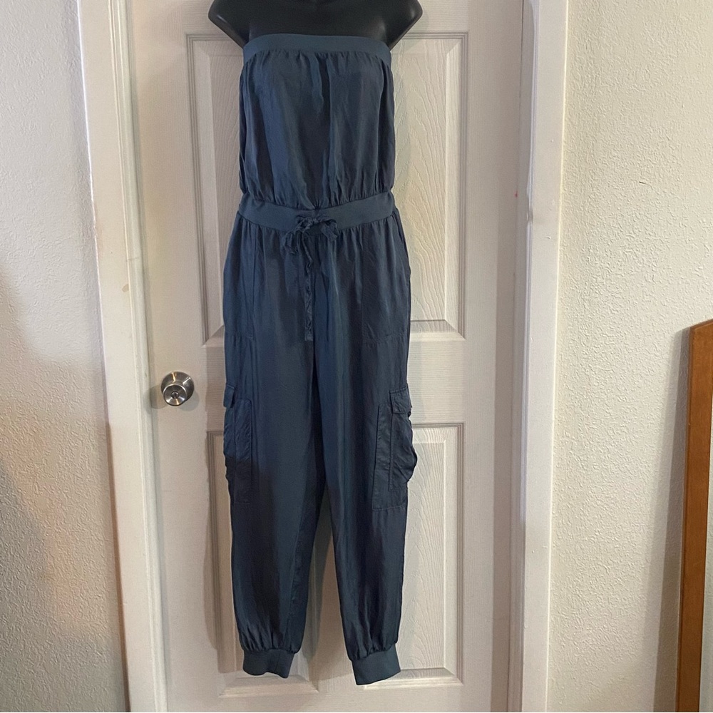Cinq a Sept teal jumpsuit Small tube top jogger roller girls disco gogo luxury